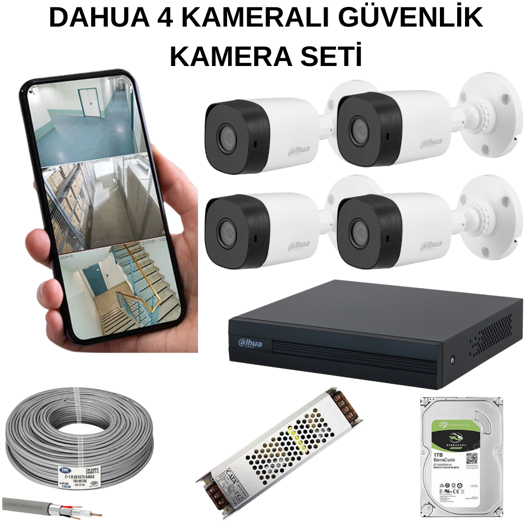 4 Kameralı Güvenlik Kamera Seti 25 Gün Kayıt Dahua - Denet Bilişim