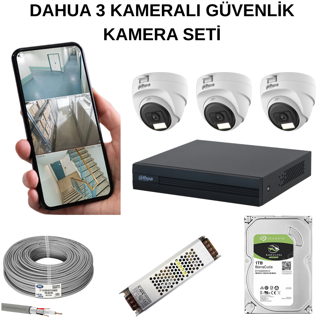 DAHUA 3 KAMERALI GÜVENLİK KAMERA SETİ