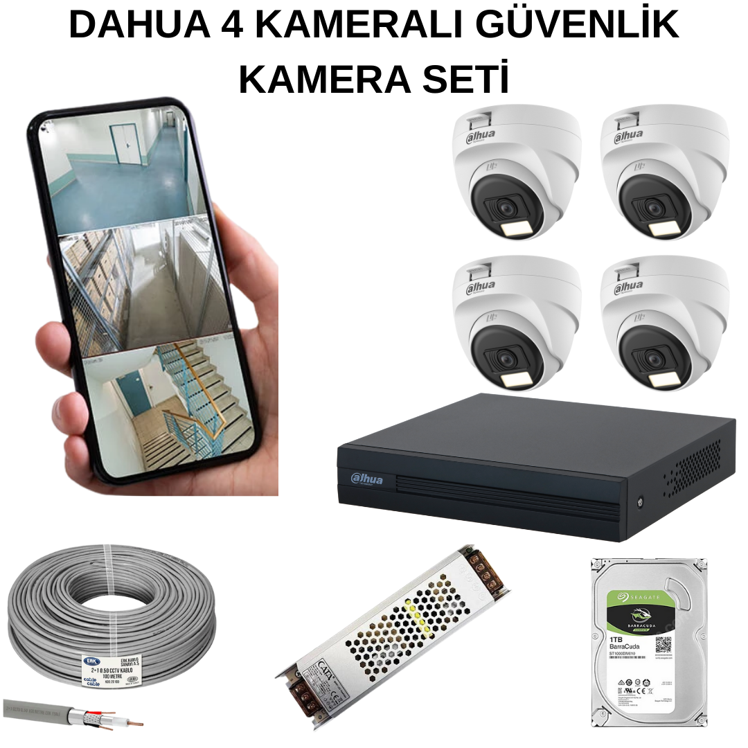 DAHUA Güvenlik Kamera Seti - 4 Kameralı Güvenlik Çözümü En İyi Fiyat Garantisi