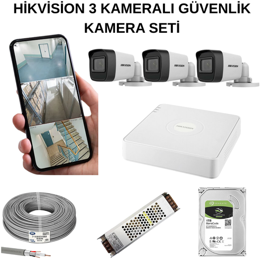 HİKVİSİON 3 KAMERALI GÜVENLİK KAMERA SETİ