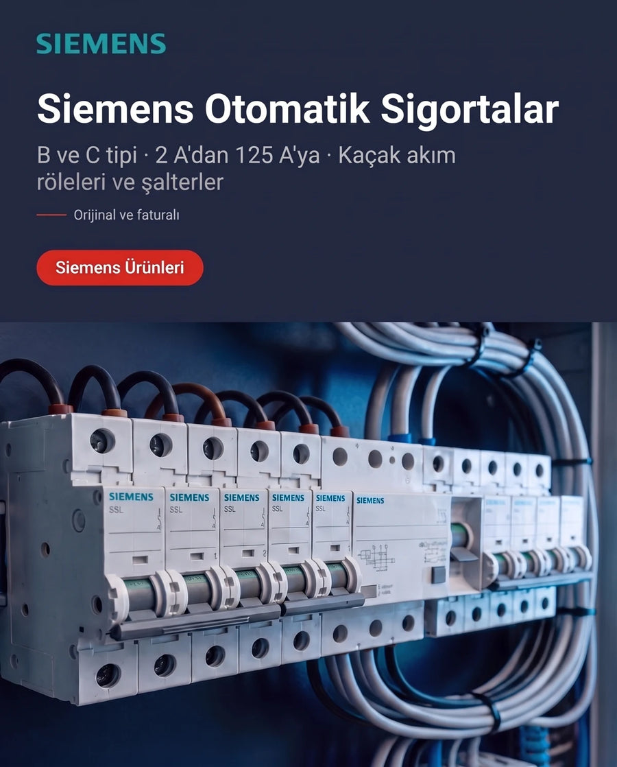 Siemens Otomatik Sigortalar — B ve C tipi, 2 A'dan 125 A'ya, kaçak akım röleleri ve şalterler