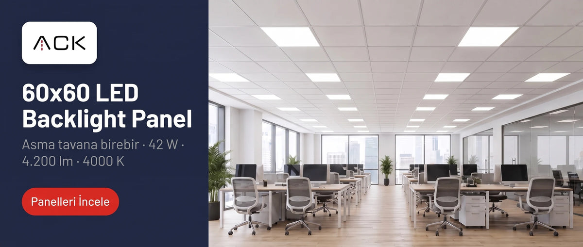 ACK 60x60 LED backlight panel — asma tavana birebir, 42 W, 4.200 lm, 4000 K