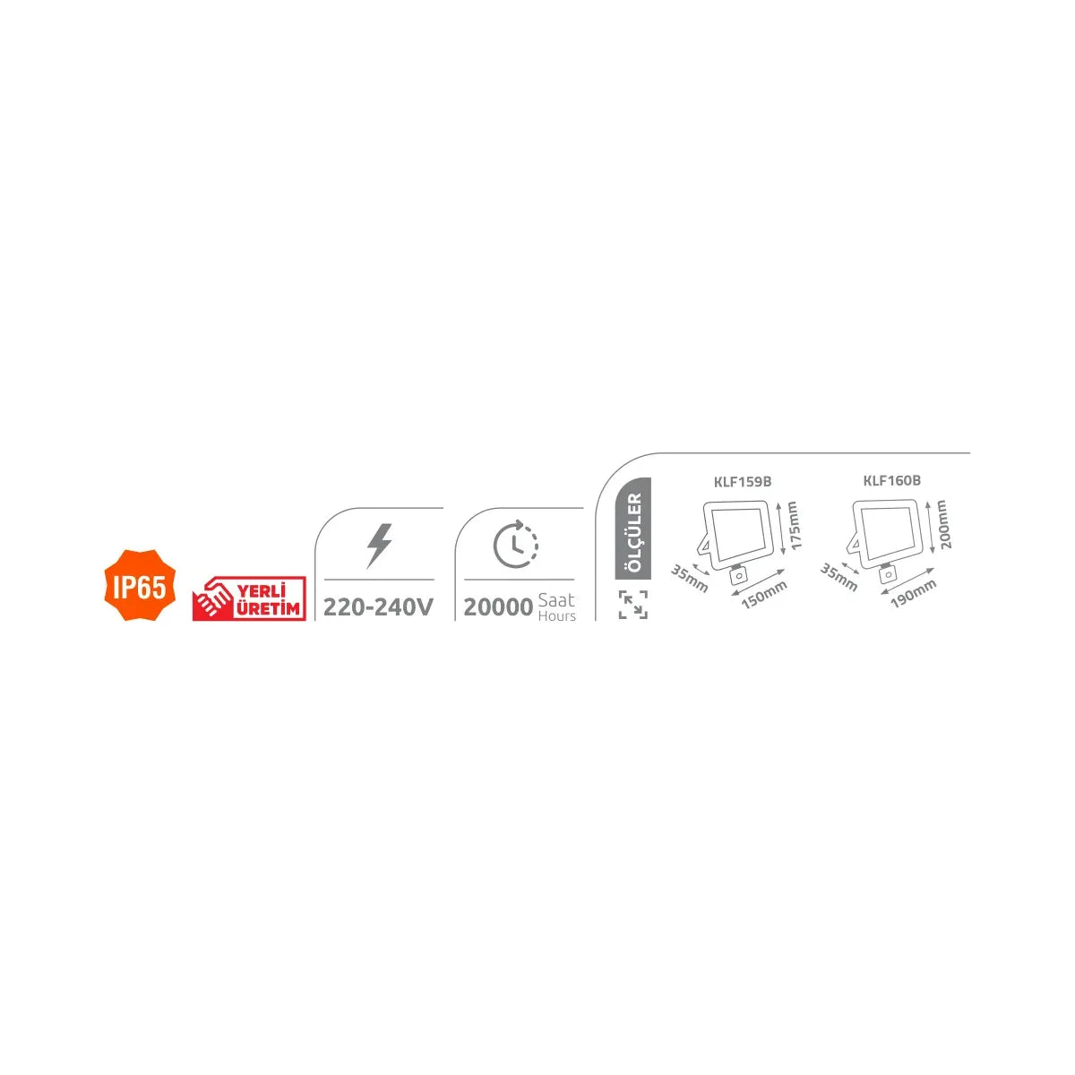 [Ölçü çizimi] Kendal Projektör – KLF160B ölçü çizimi