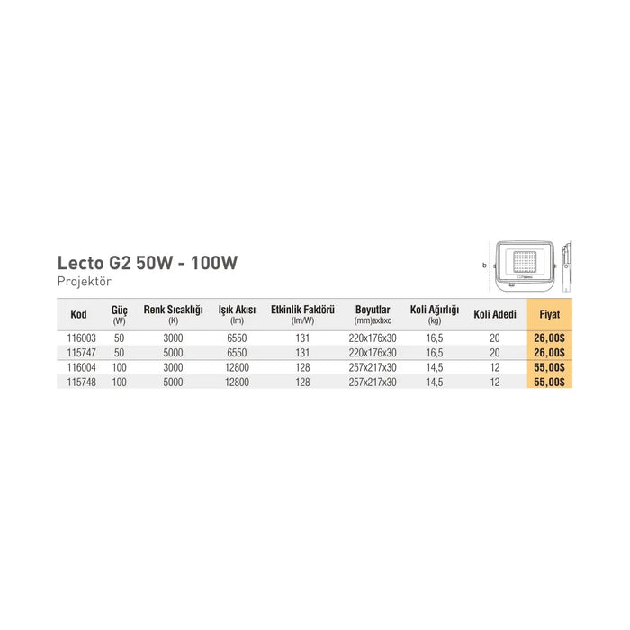 [Teknik çizim] Pelsan Lecto G2 50W - 100W – 116003 teknik çizim