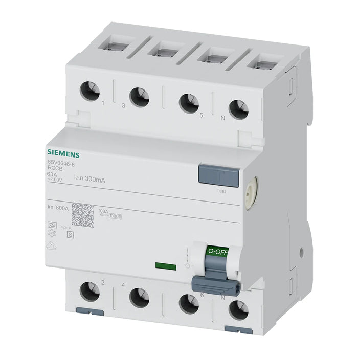 Siemens 5SV3646-8 Kaçak Akım Koruma Rölesi 63 A Trifaze, 3 Faz+Nötr Bağlantılı ürün görseli